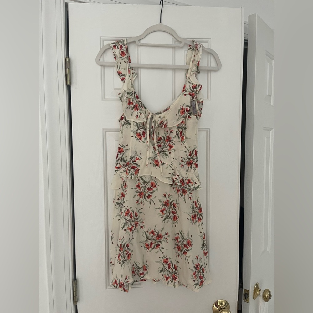 Flynn Skye floral mini dress, size Large, ivory with red and peach flowers